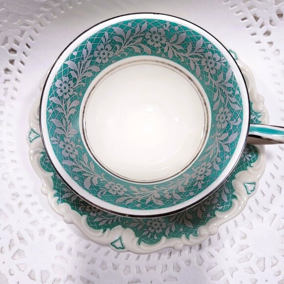 Vintage Seltmann Weiden Porcelain | Cup & Saucer | Silver Floral Leaf Design | - Picture 7 of 10